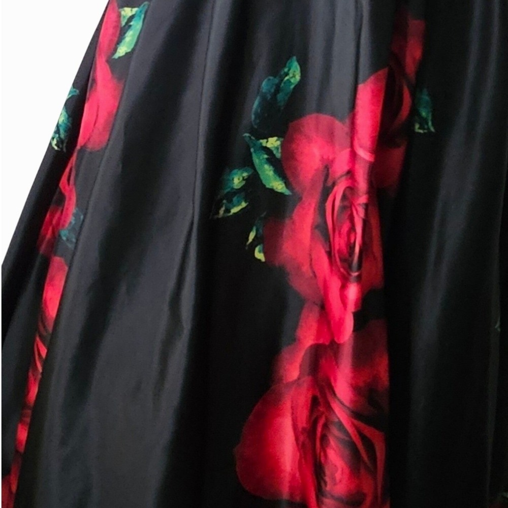 Strapless Red Black Rose Print Dress Sweetheart Neck Formal Prom Dance Sz 7 - Picture 3 of 8